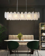 39 Inch Frosted Leaf Glass Linear Chandelier - Alba