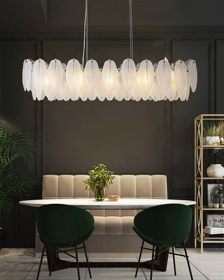 39 Inch Frosted Leaf Glass Linear Chandelier - Alba