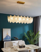 32 Inch Frosted Leaf Glass Linear Chandelier - Alba