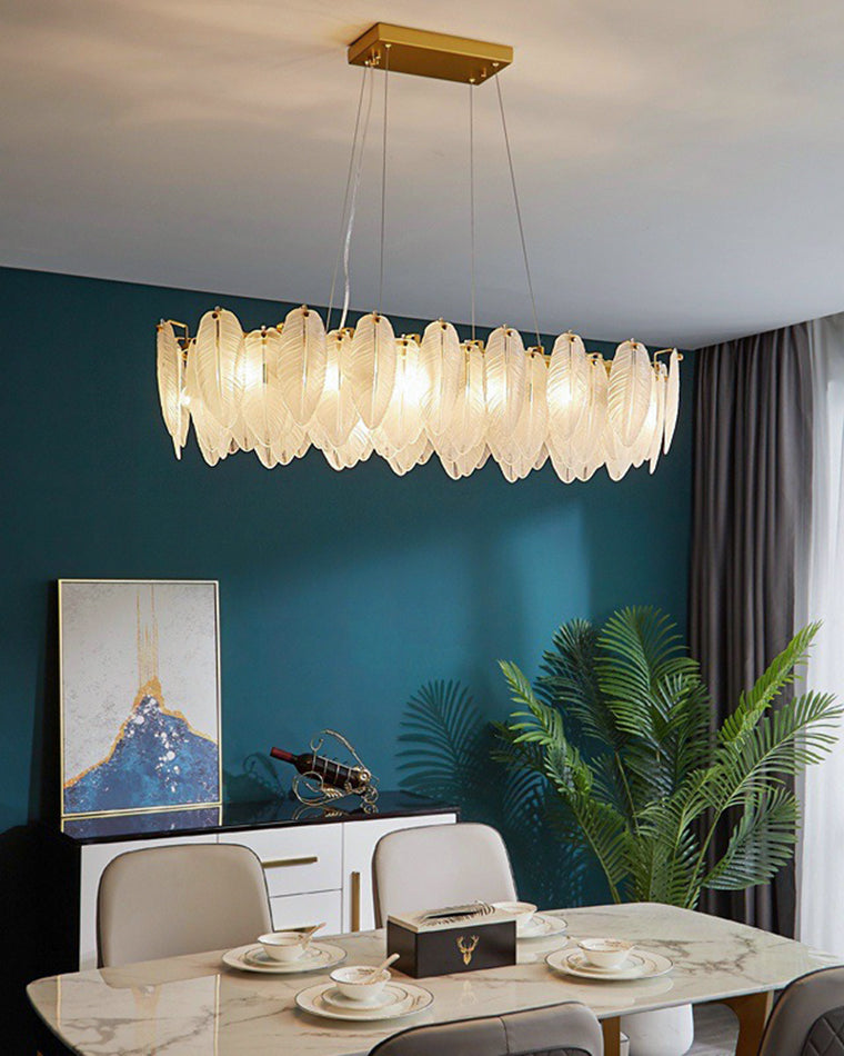 32 Inch Frosted Leaf Glass Linear Chandelier - Alba