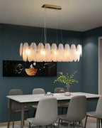 32 Inch Frosted Leaf Glass Linear Chandelier - Alba