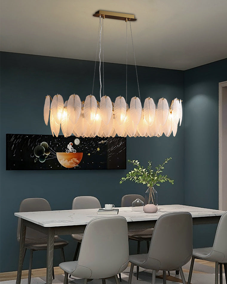 32 Inch Frosted Leaf Glass Linear Chandelier - Alba