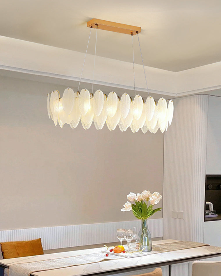 32 Inch Frosted Leaf Glass Linear Chandelier - Alba