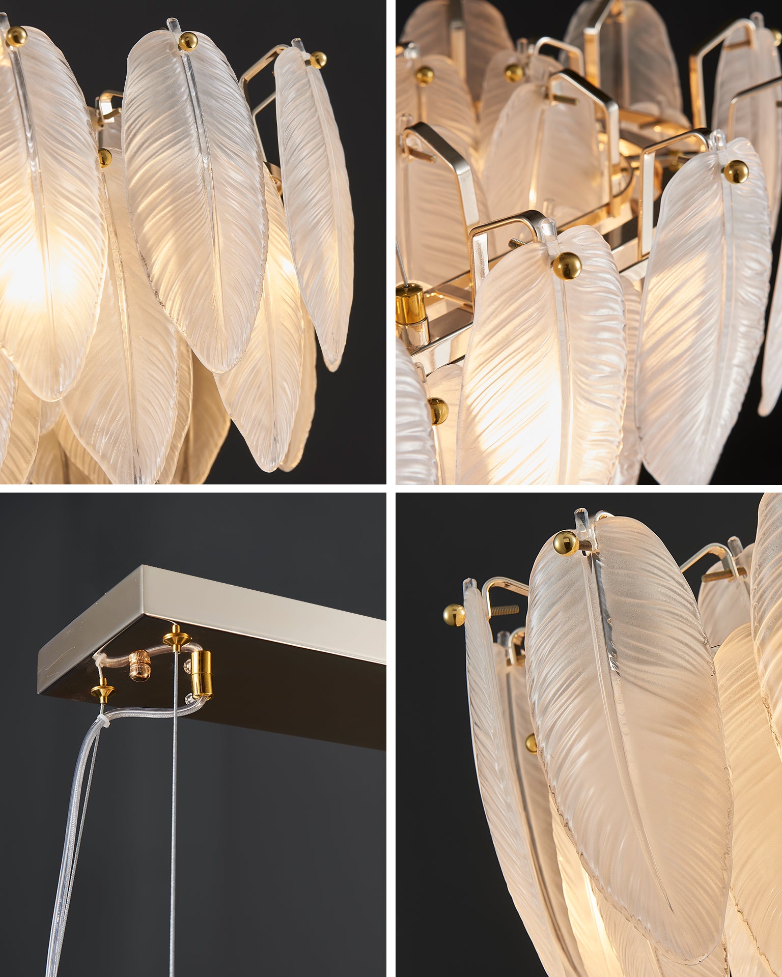 39 Inch Frosted Leaf Glass Linear Chandelier - Alba