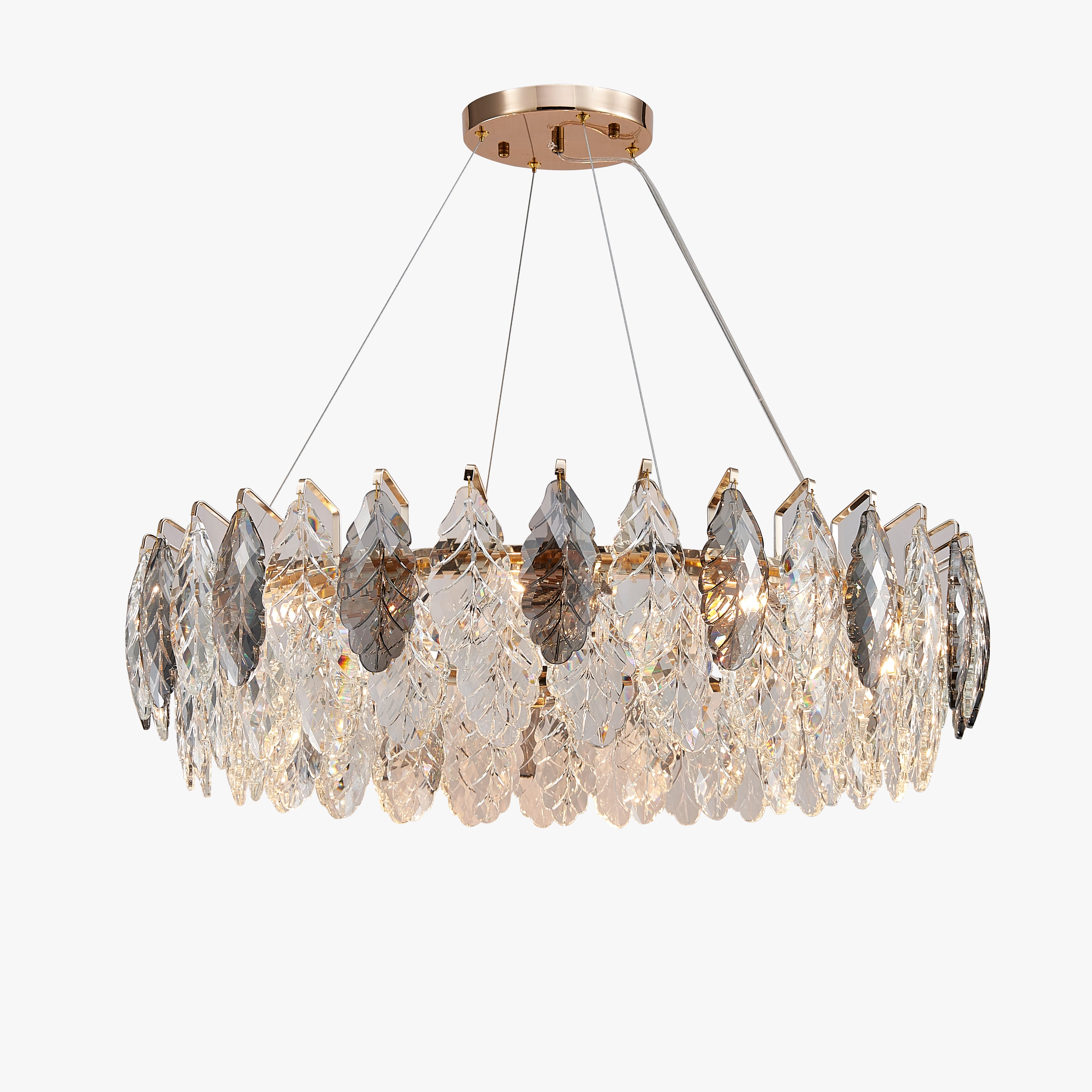 39 Inch Crystal Leaf Round Chandelier – Elara