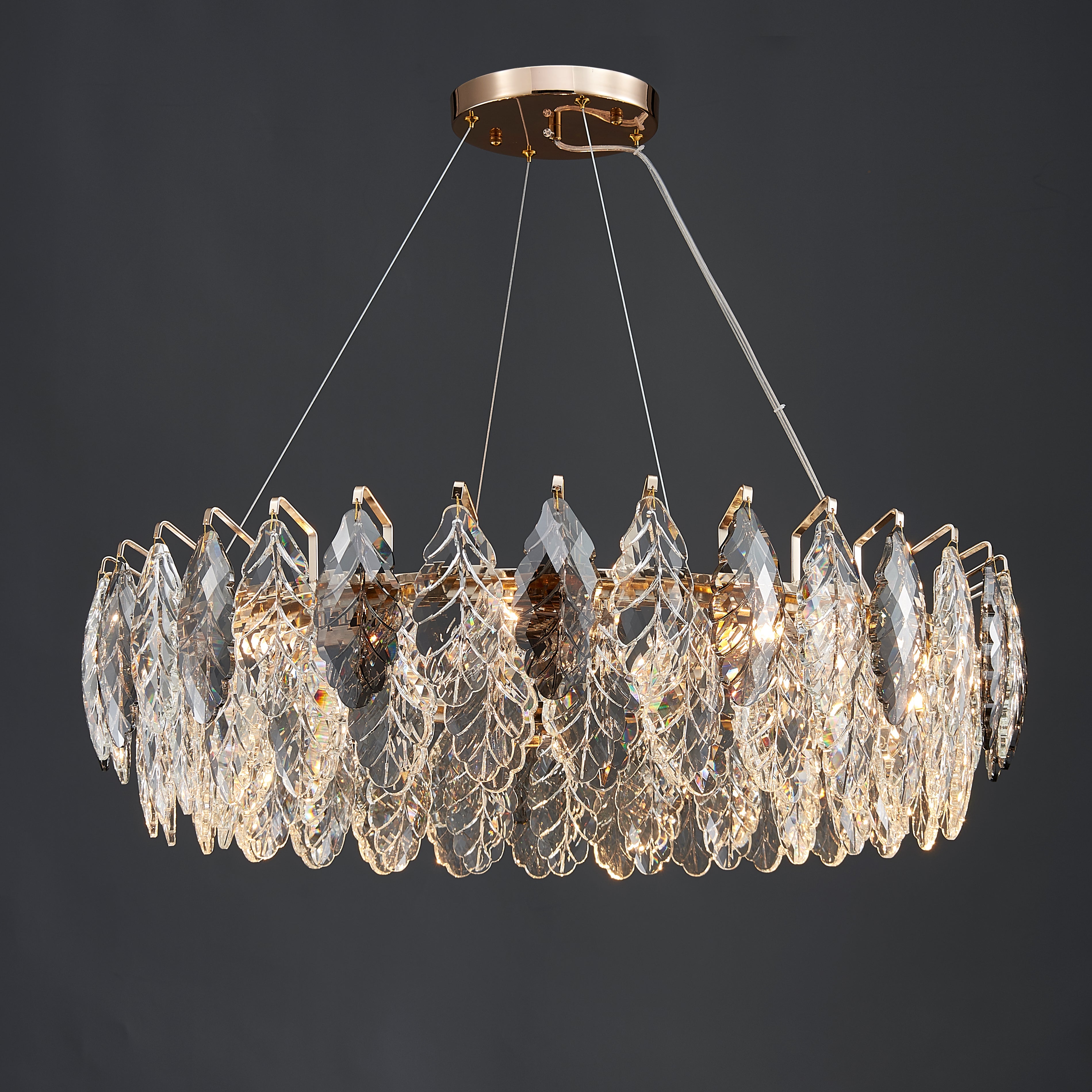 39 Inch Crystal Leaf Round Chandelier – Elara