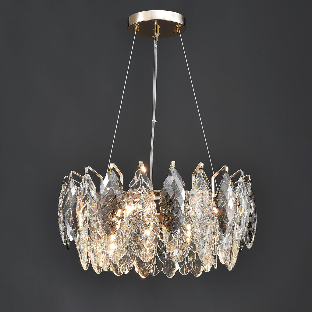 24 Inch Crystal Leaf Modern Chandelier – Elara