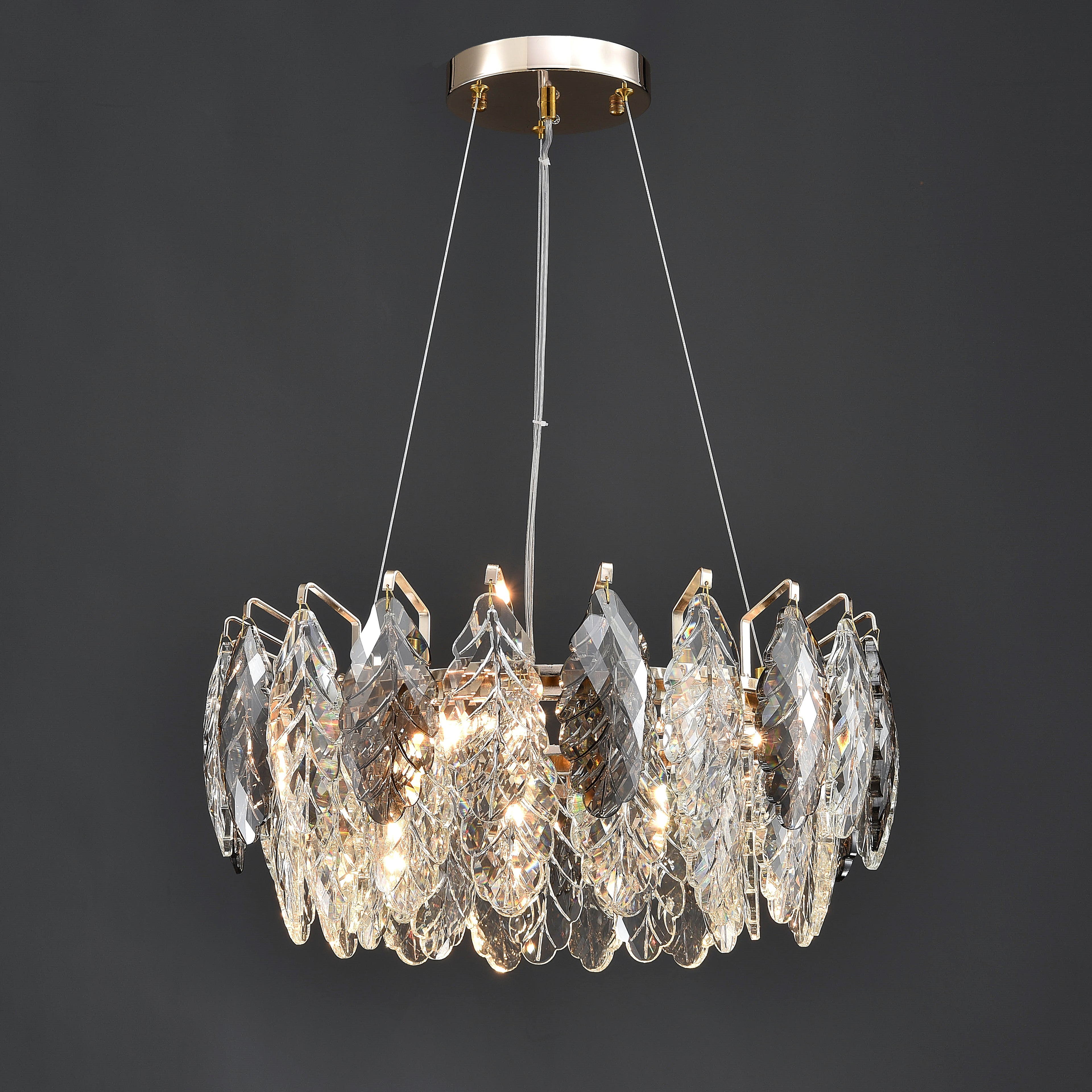 24 Inch Crystal Leaf Modern Chandelier – Elara