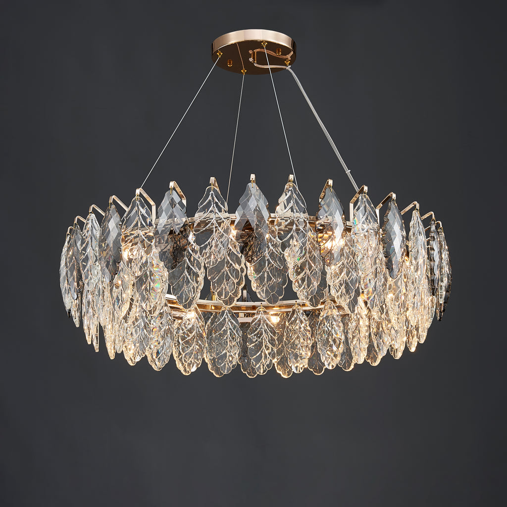 32 Inch Crystal Leaf Round Chandelier – Elara