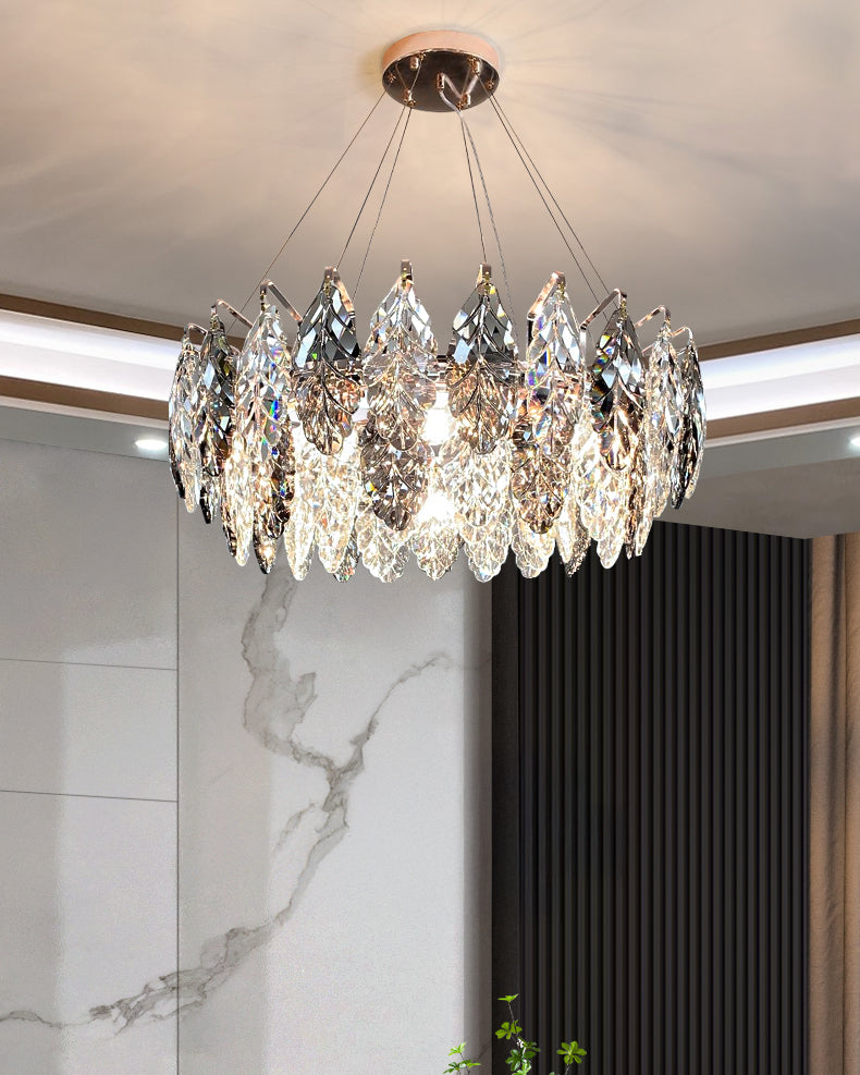 24 Inch Crystal Leaf Modern Chandelier – Elara