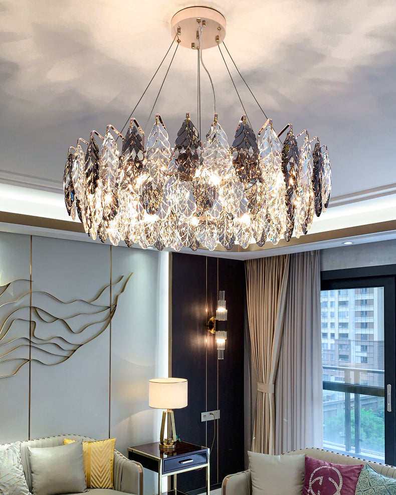 24 Inch Crystal Leaf Modern Chandelier – Elara