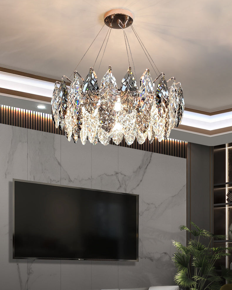 24 Inch Crystal Leaf Modern Chandelier – Elara