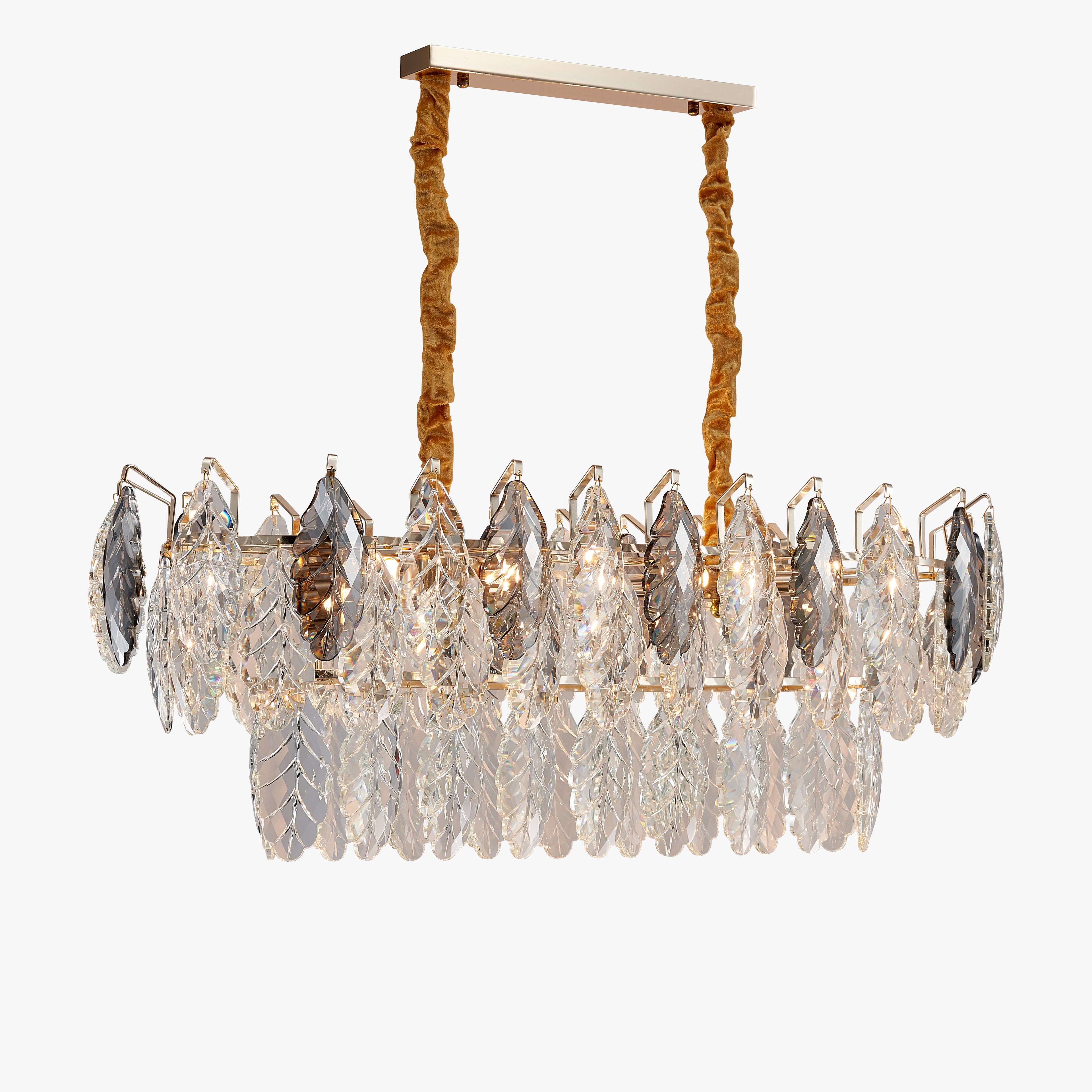 35" Gilded Leaf Crystal Linear Chandelier – Elara