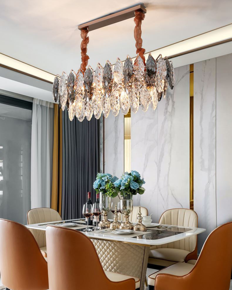 35" Gilded Leaf Crystal Linear Chandelier – Elara