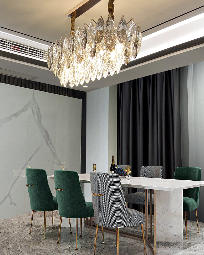 35" Gilded Leaf Crystal Linear Chandelier – Elara
