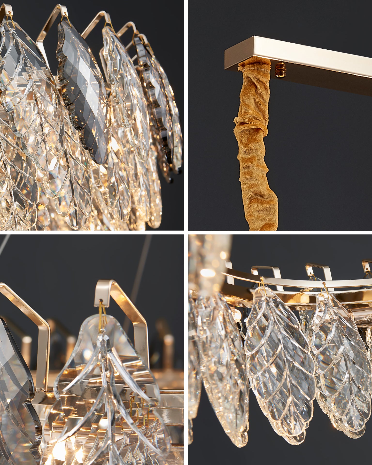 35" Gilded Leaf Crystal Linear Chandelier – Elara