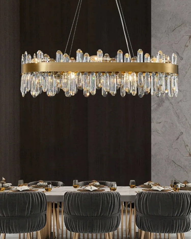 35 Inch Gold Crystal Linear Chandelier – Solaria