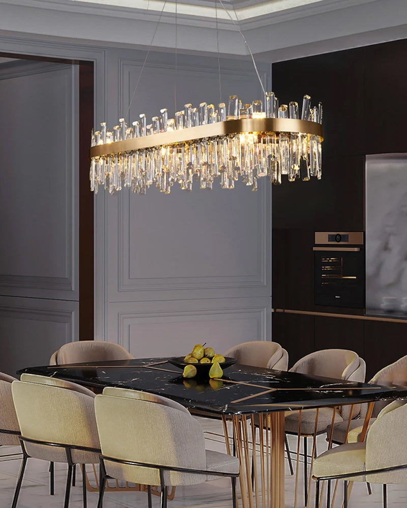 35 Inch Gold Crystal Linear Chandelier – Solaria