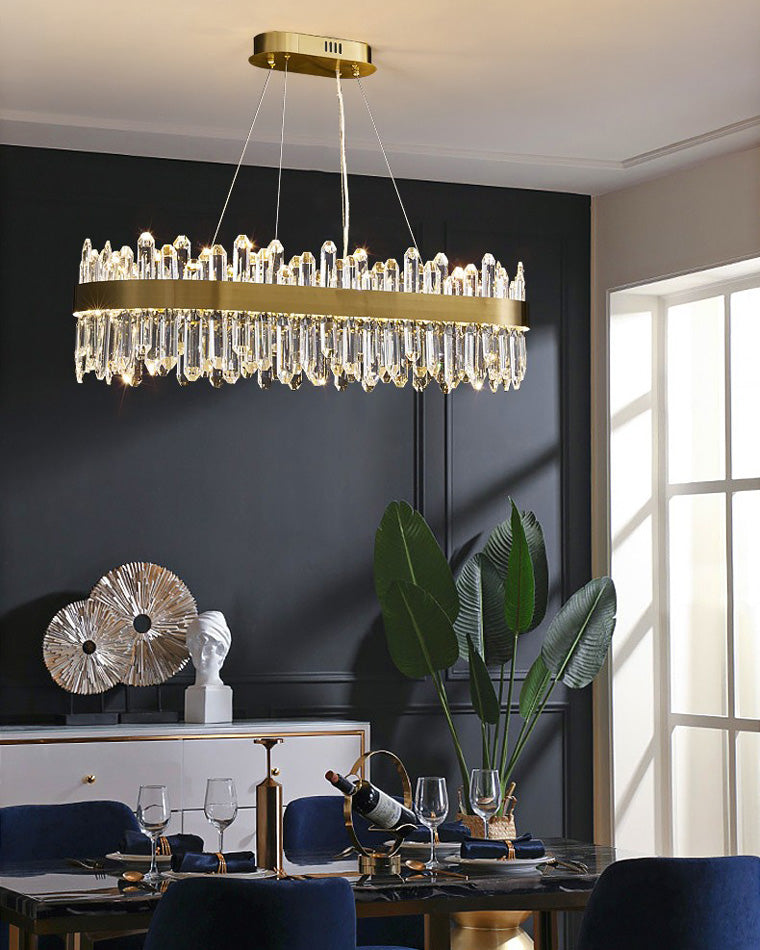 35 Inch Gold Crystal Linear Chandelier – Solaria