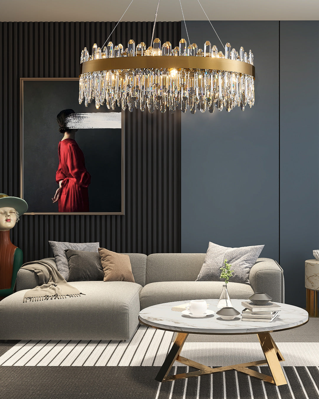 39 Inch Gold Crystal Ring Chandelier – Solaria