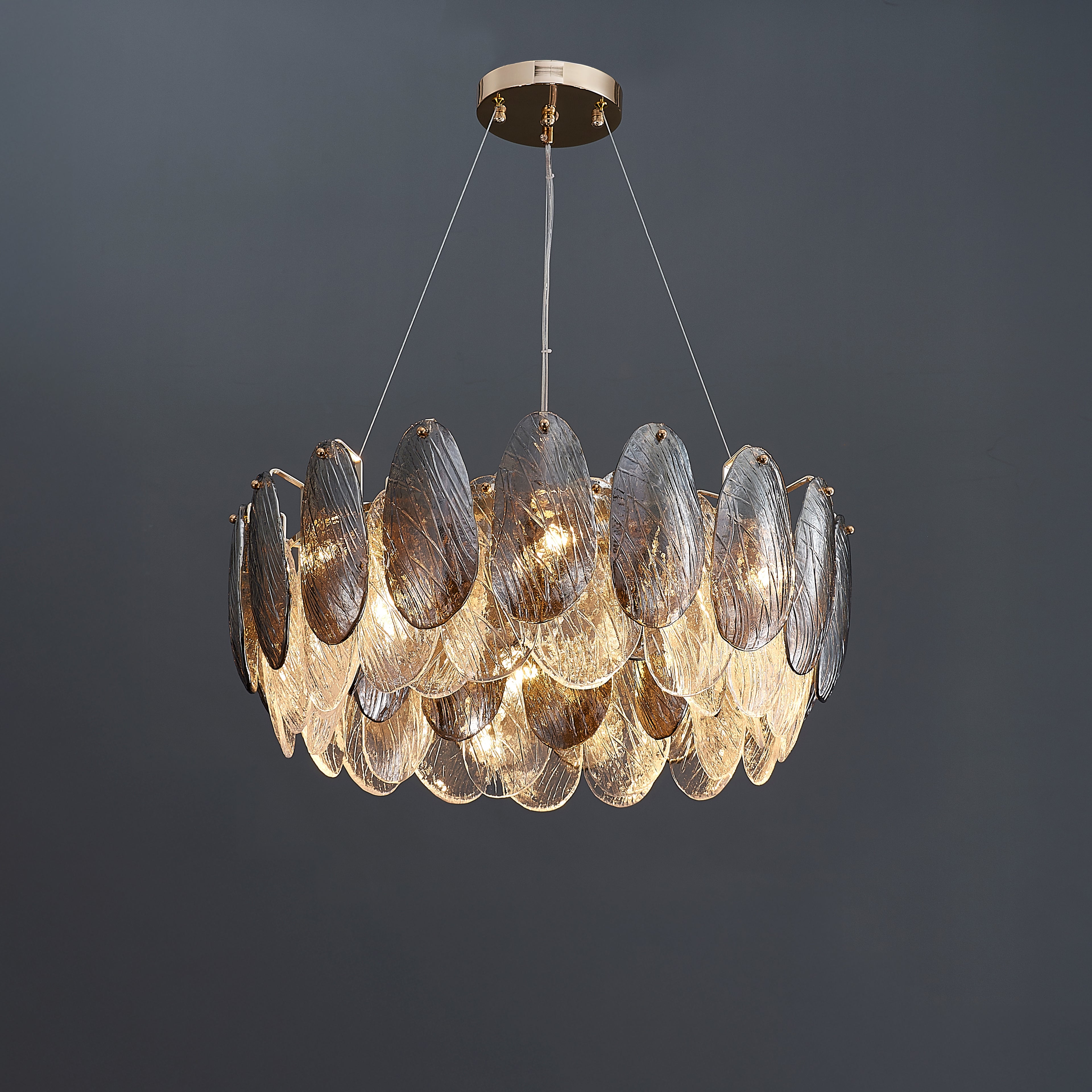 20 Inch Artisanal Feathered Round Chandelier - Zephyra
