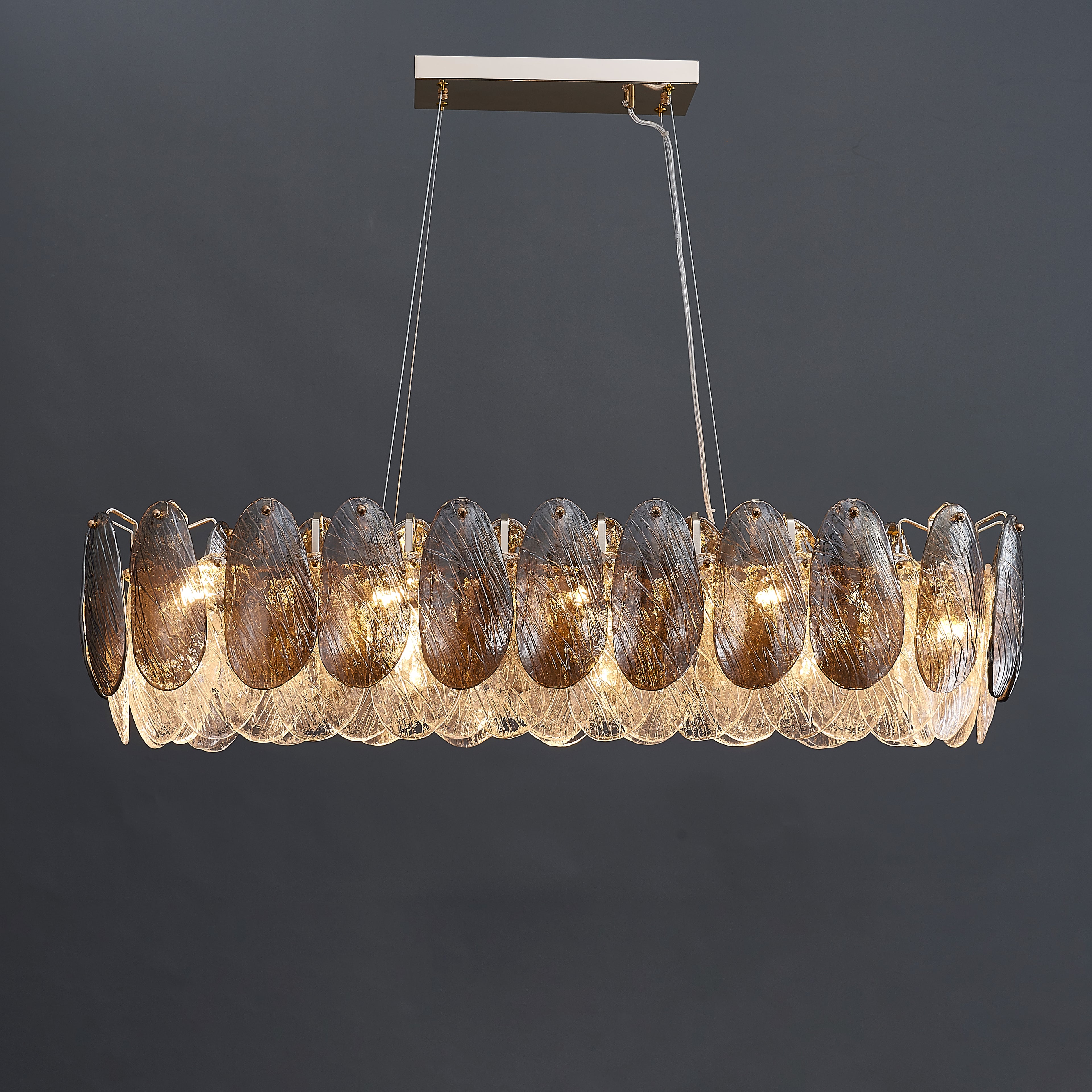 39 Inch Feathered Linear Chandelier - Zephyra