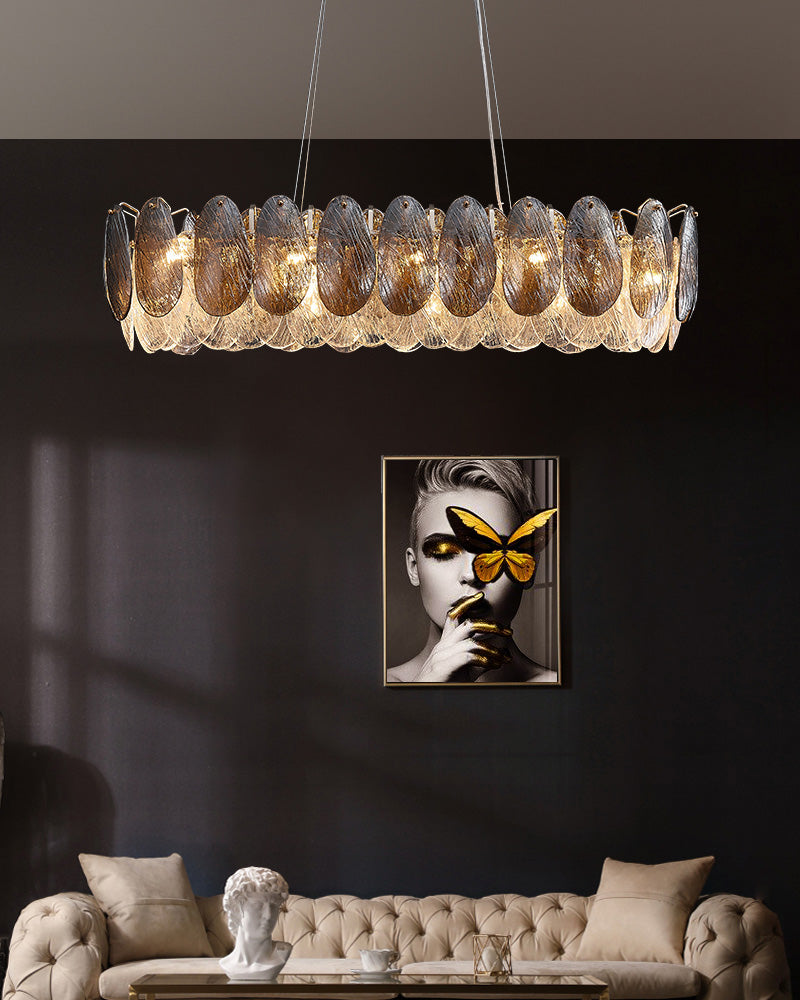 39 Inch Feathered Linear Chandelier - Zephyra