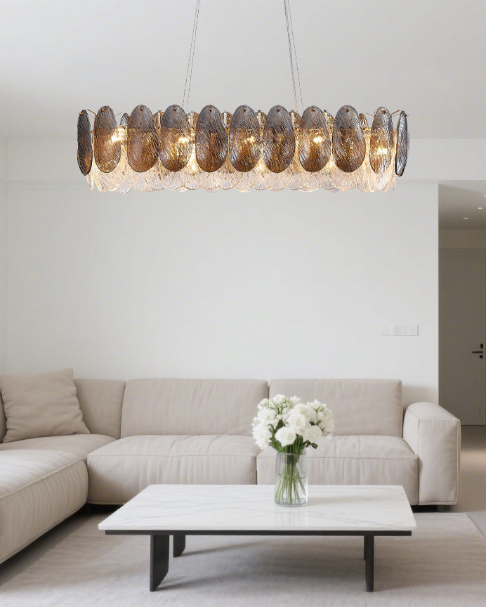 39 Inch Feathered Linear Chandelier - Zephyra