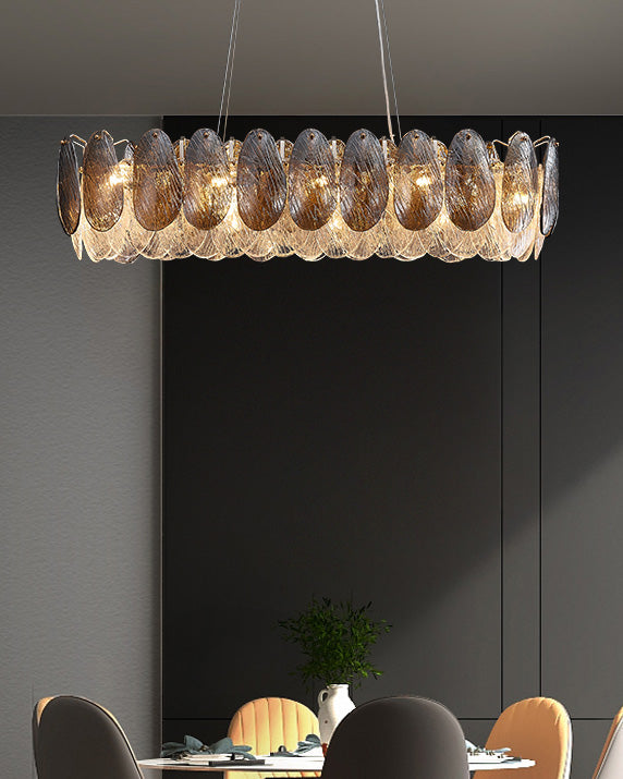 39 Inch Feathered Linear Chandelier - Zephyra