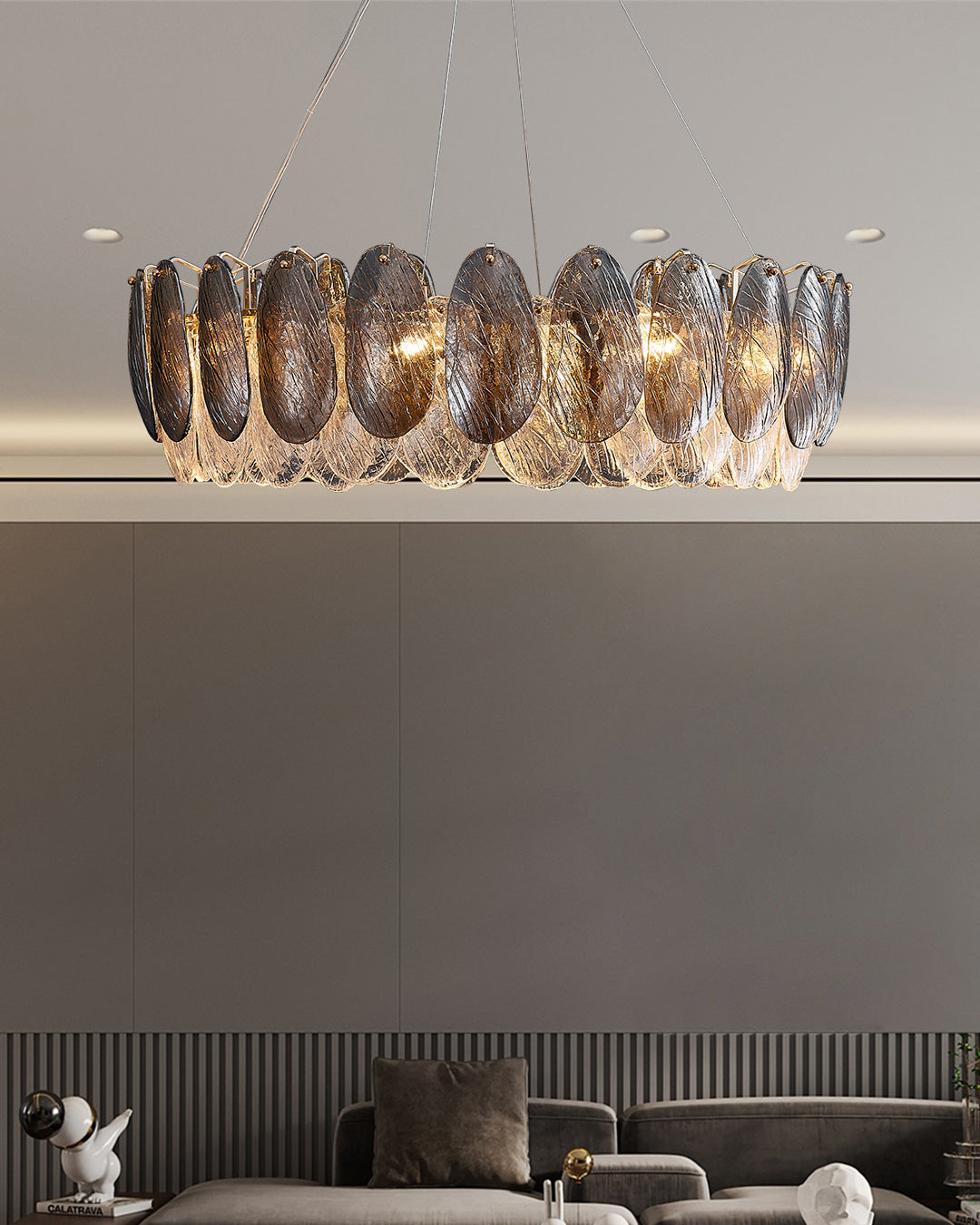 32 Inch Artisanal Feathered Round Chandelier - Zephyra