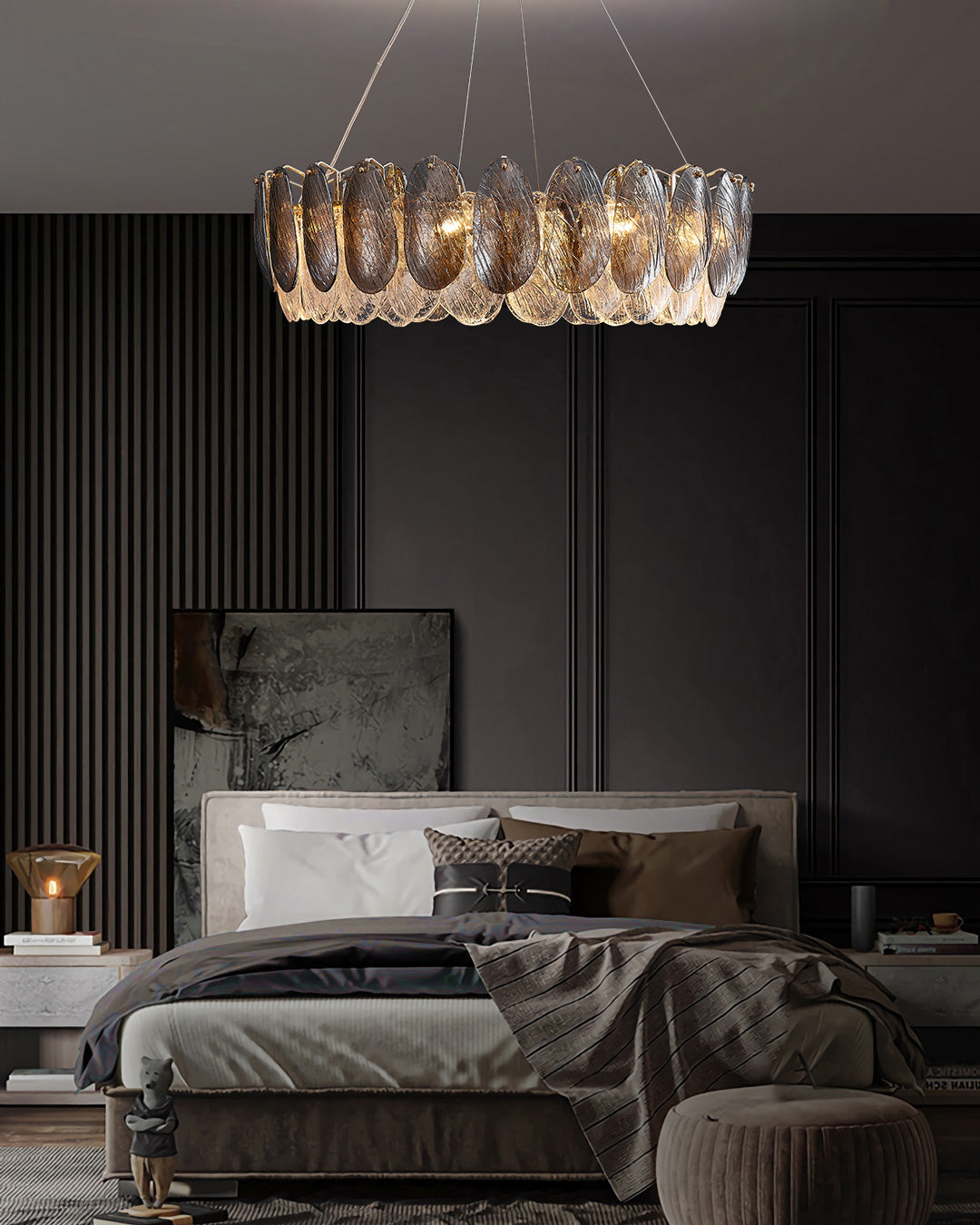 32 Inch Artisanal Feathered Round Chandelier - Zephyra