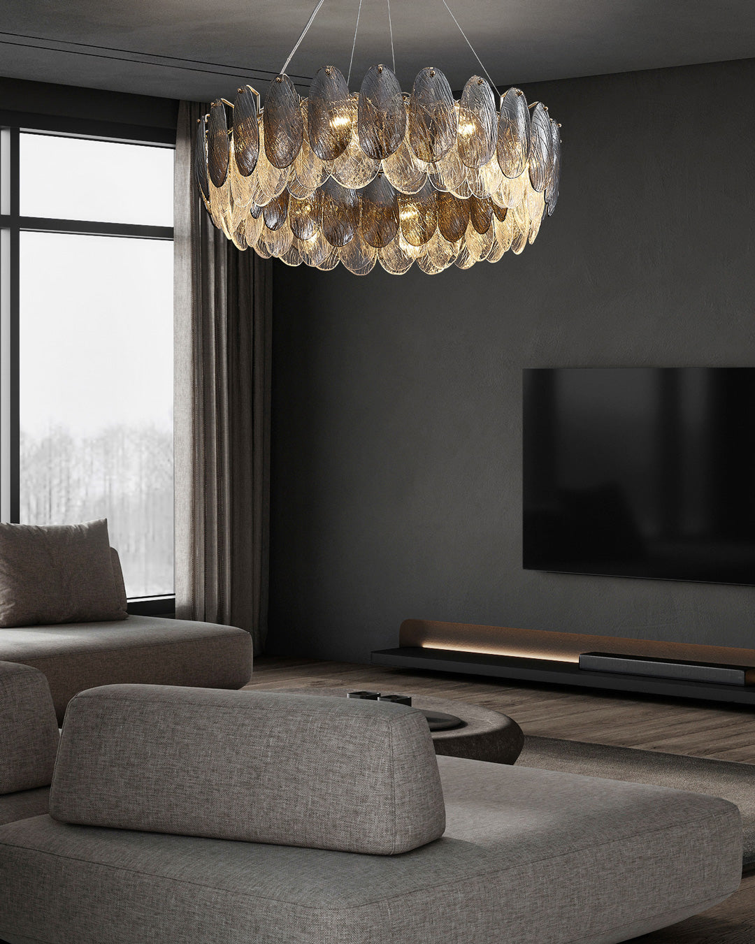 24 Inch Artisanal Feathered Round Chandelier - Zephyra