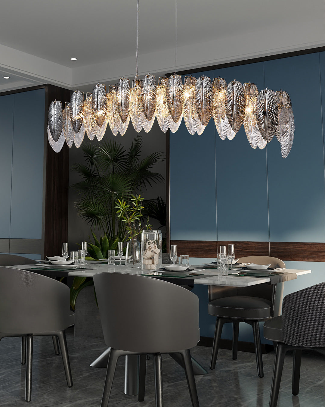 47 inch Feathered Linear Chandelier - Zephyra