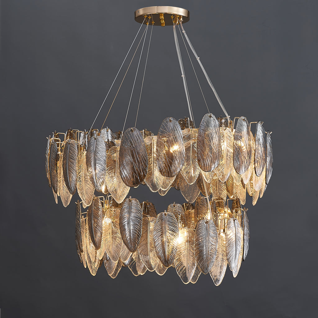 32 Inch Feathered Tiered Chandelier - Zephyra