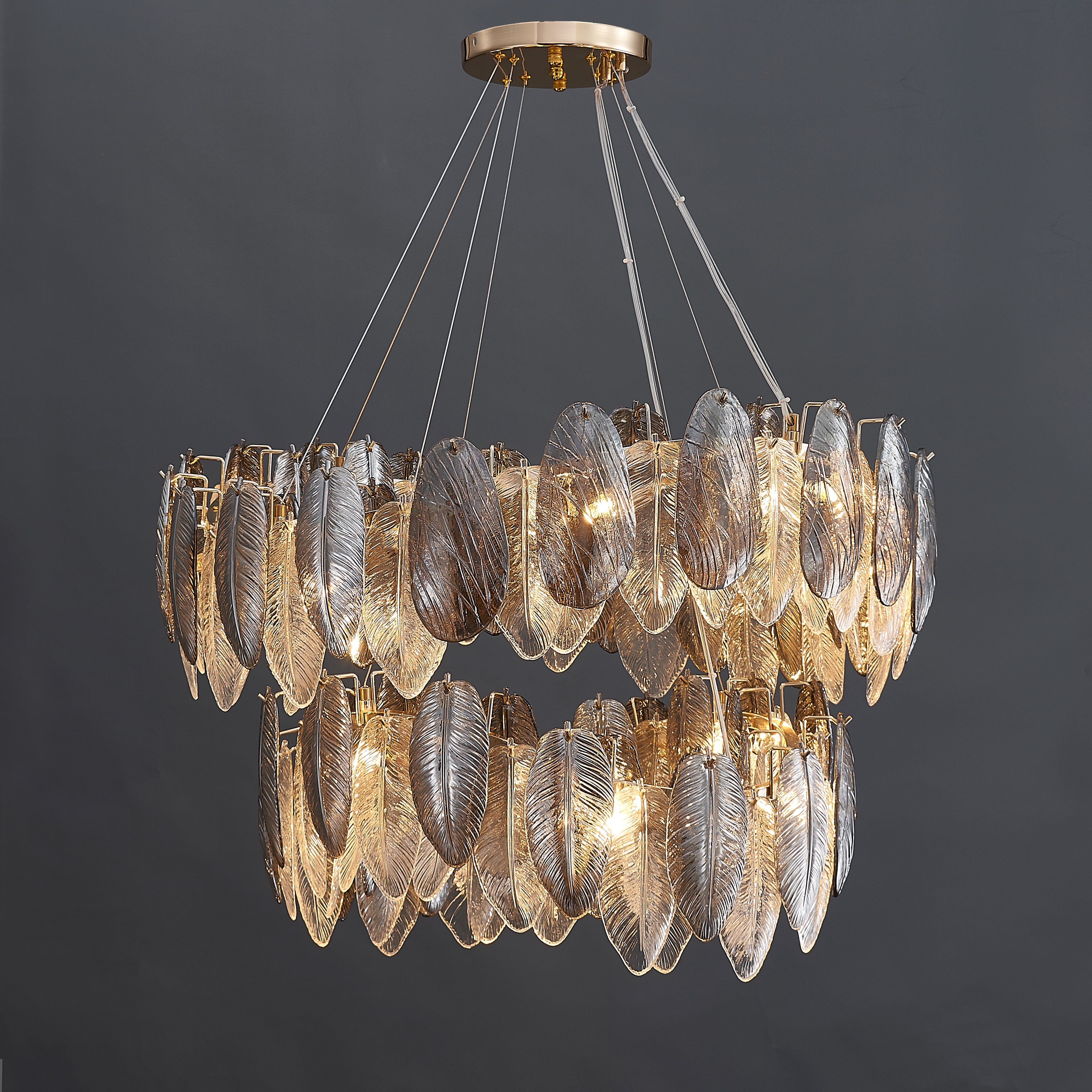 32 Inch Feathered Tiered Chandelier - Zephyra
