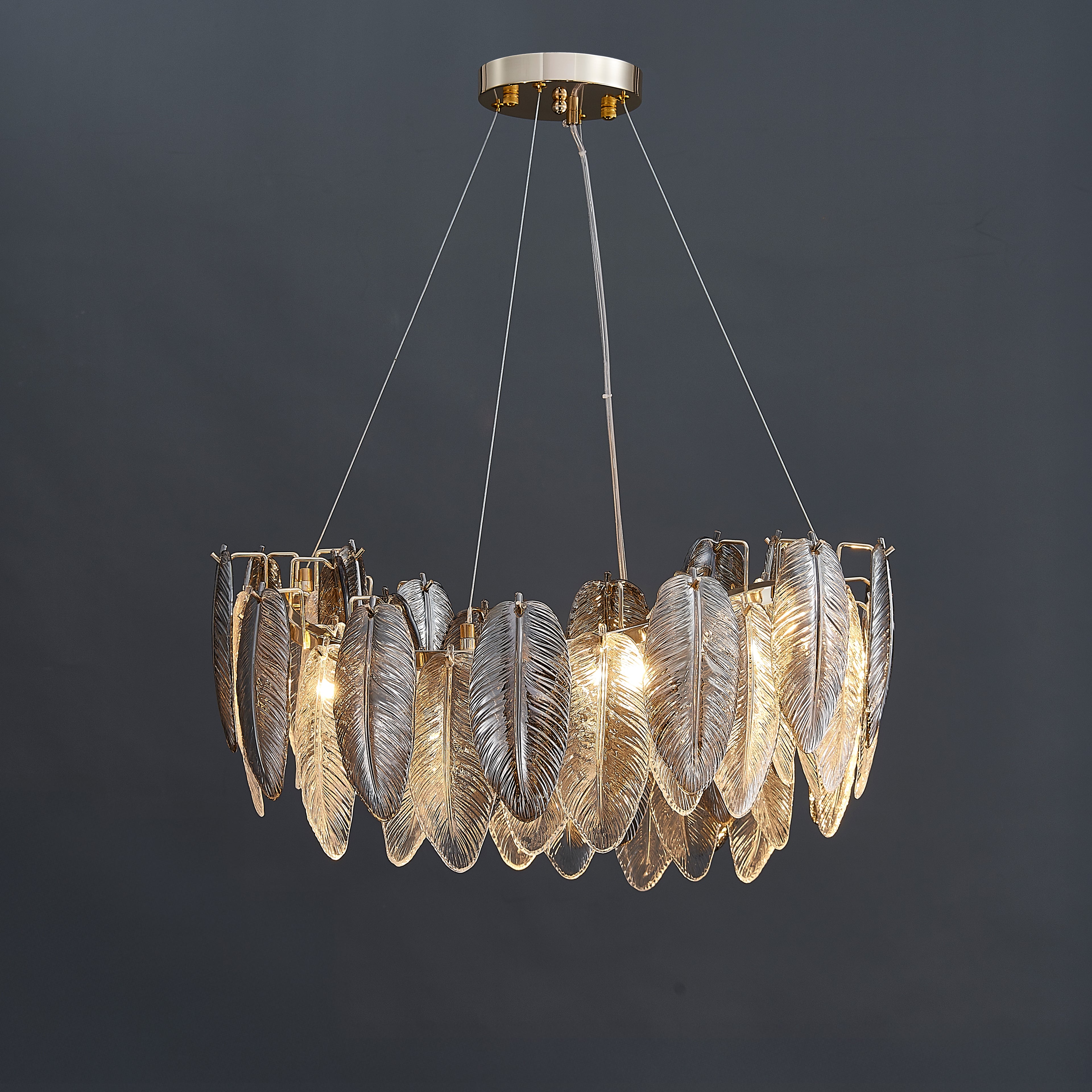 24 Inch Feathered Round Chandelier - Zephyra