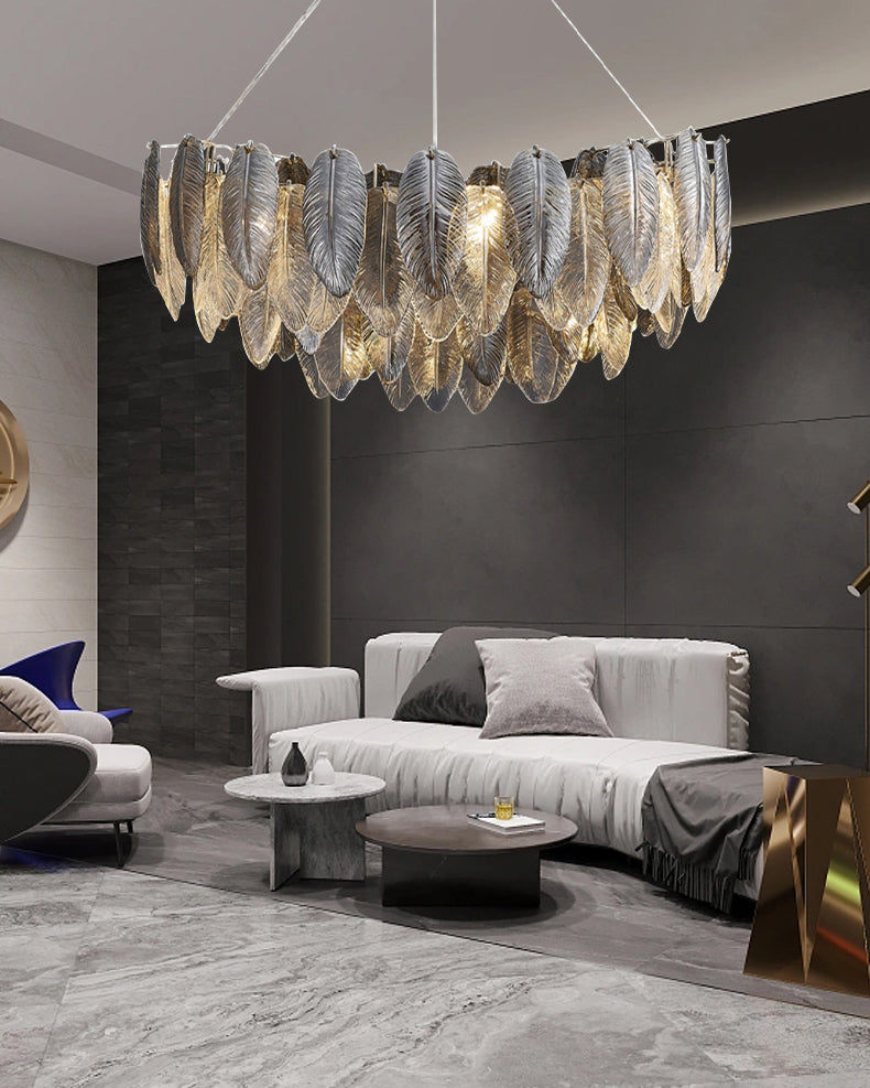 32 Inch Feathered Round Chandelier - Zephyra