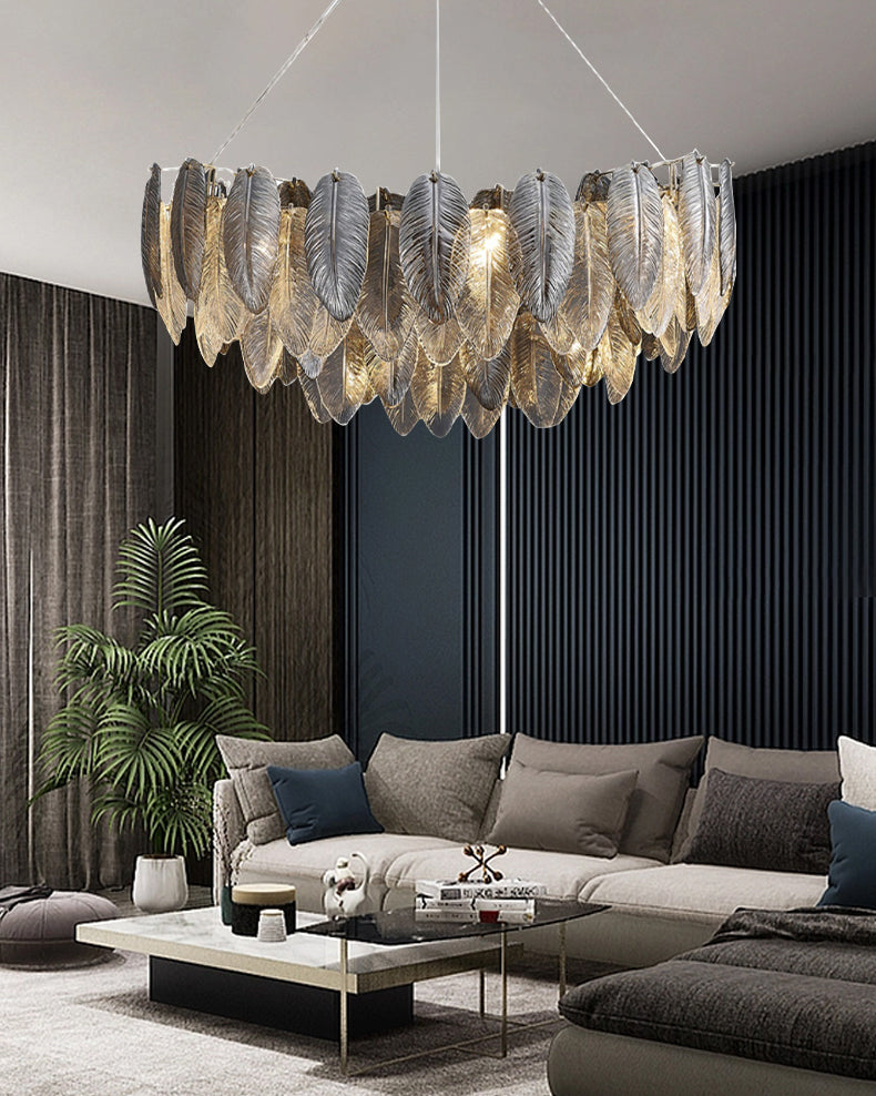 32 Inch Feathered Round Chandelier - Zephyra