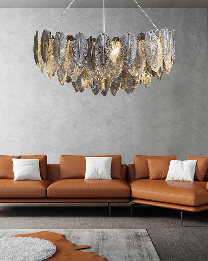 32 Inch Feathered Round Chandelier - Zephyra