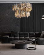 32 Inch Feathered Tiered Chandelier - Zephyra
