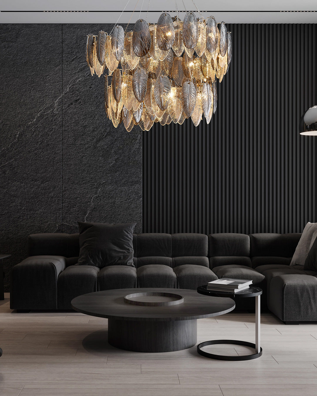 32 Inch Feathered Tiered Chandelier - Zephyra