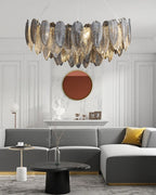 16 Inch Feathered Round Chandelier - Zephyra