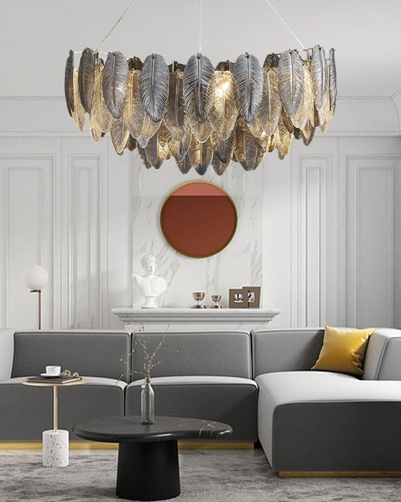 32 Inch Feathered Round Chandelier - Zephyra
