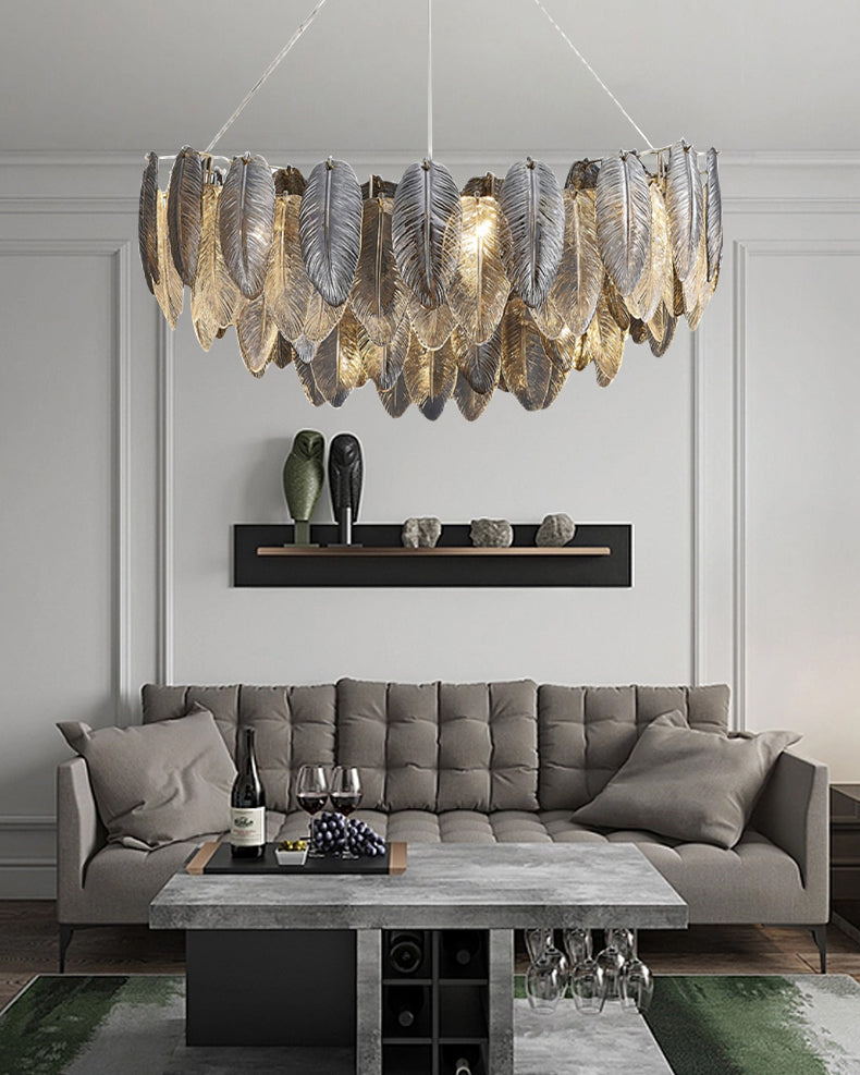 32 Inch Feathered Round Chandelier - Zephyra