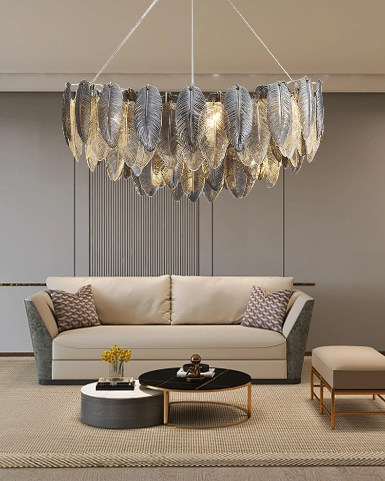 32 Inch Feathered Round Chandelier - Zephyra