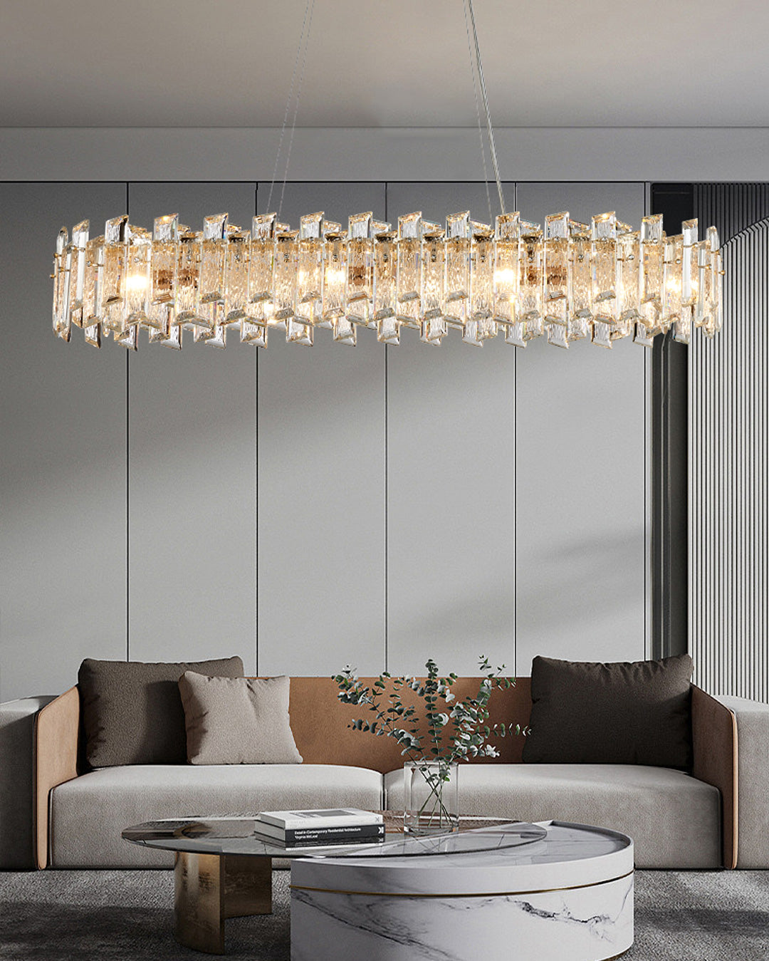45 Inch Crystal Linear Chandelier – Glacia