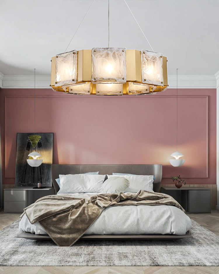 31 Inch Textured Glass Octagon Chandelier - Elena