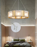 24 Inch Textured Glass Octagon Chandelier - Elena