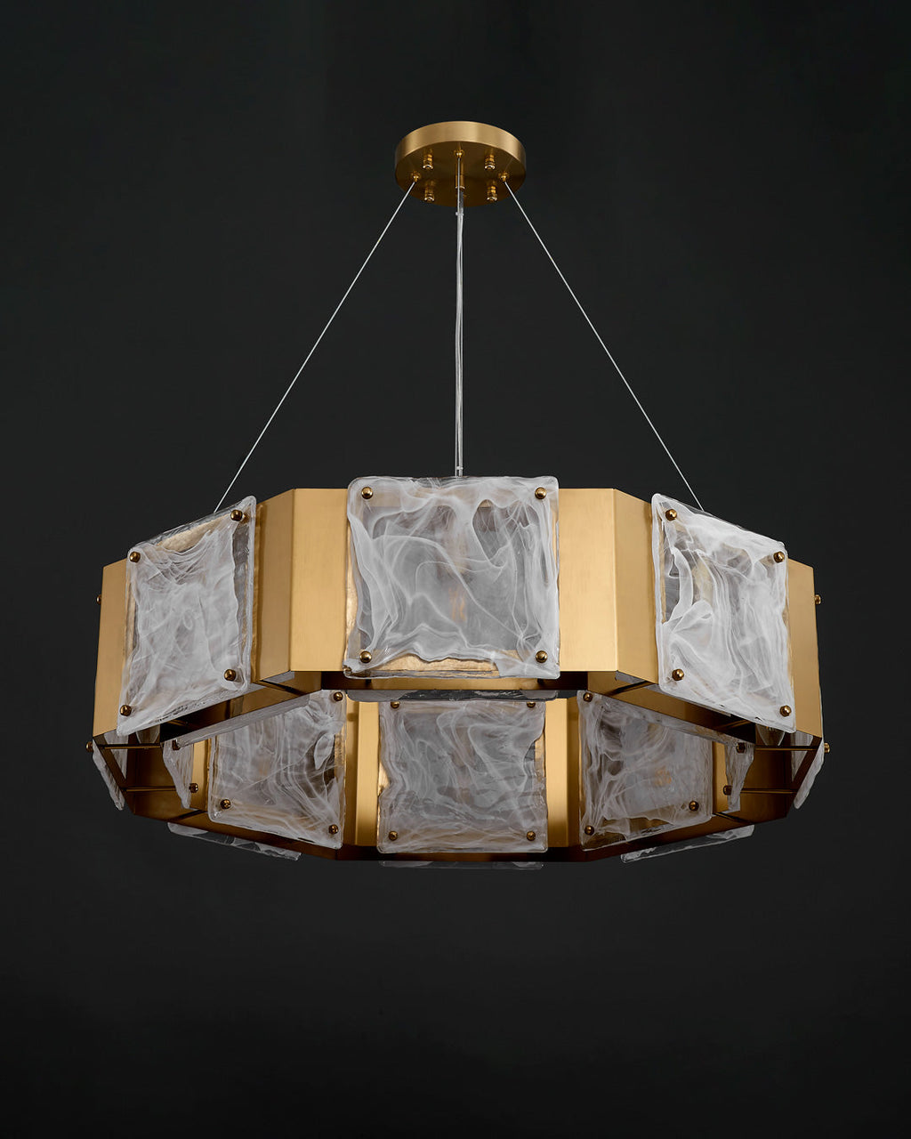 24 Inch Textured Glass Octagon Chandelier - Elena
