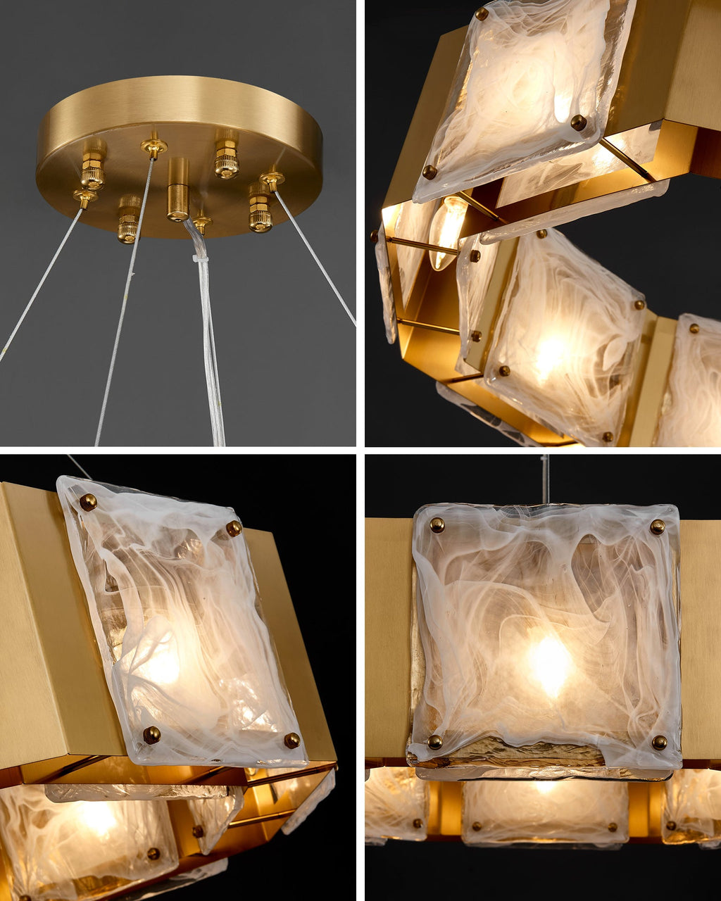 24 Inch Textured Glass Octagon Chandelier - Elena